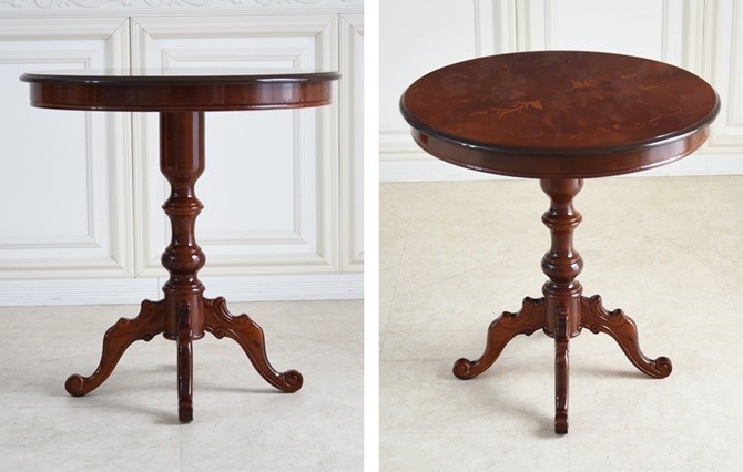 上質な違いの象嵌 70Φ猫足テーブル ヨーロピアン 象嵌家具