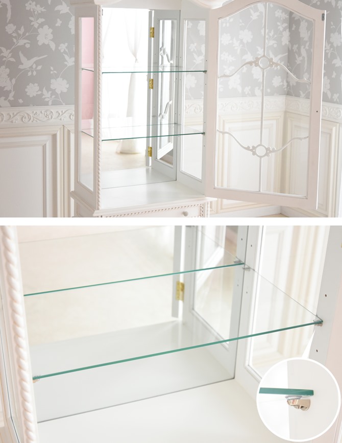 キャビネット 白 おしゃれ 木製 扉付き キャビネットガラス 幅76cm