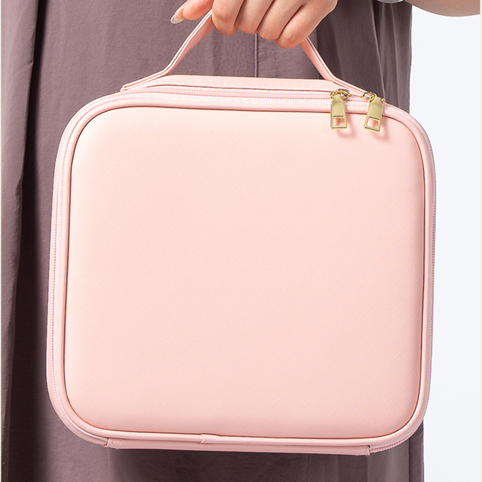 メイクボックス ミラー付き LED 大容量 レザー メイクブラシケース 調