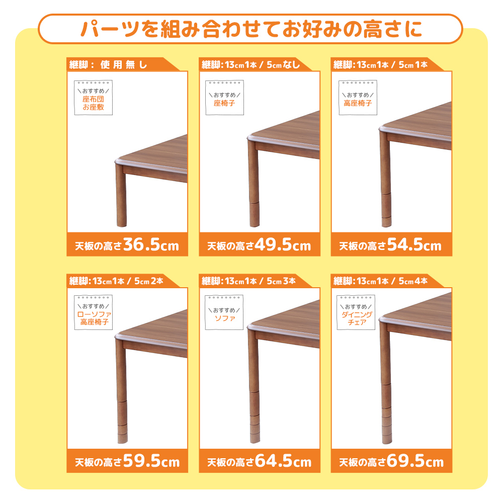 こたつテーブル 高さ6段階調整 75×75cm 本体のみ 単品 デスクこたつ