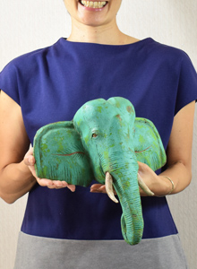 グリーンエレファント アートのような個性的な緑の象 置物 オブジェ