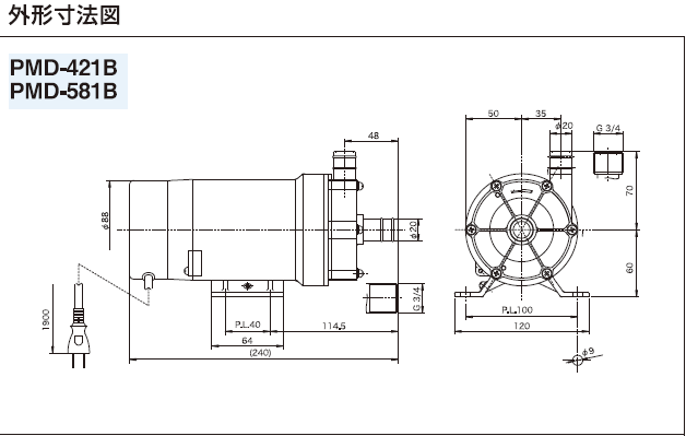 三相電機(SANSO) PMD-421B2M マグネットポンプ 単相100V ケミカル海水