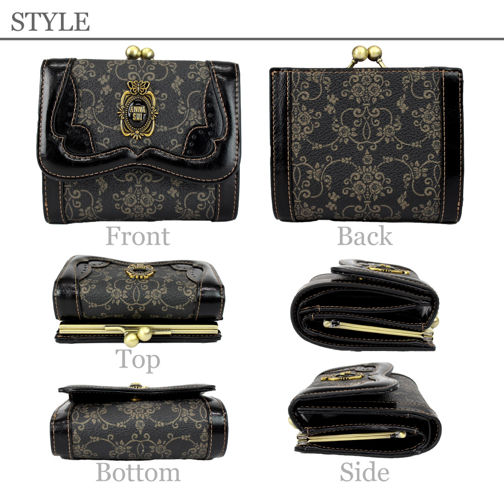 アナスイ 財布 二つ折り ANNA SUI がま口 二つ折り財布 レザー 本革