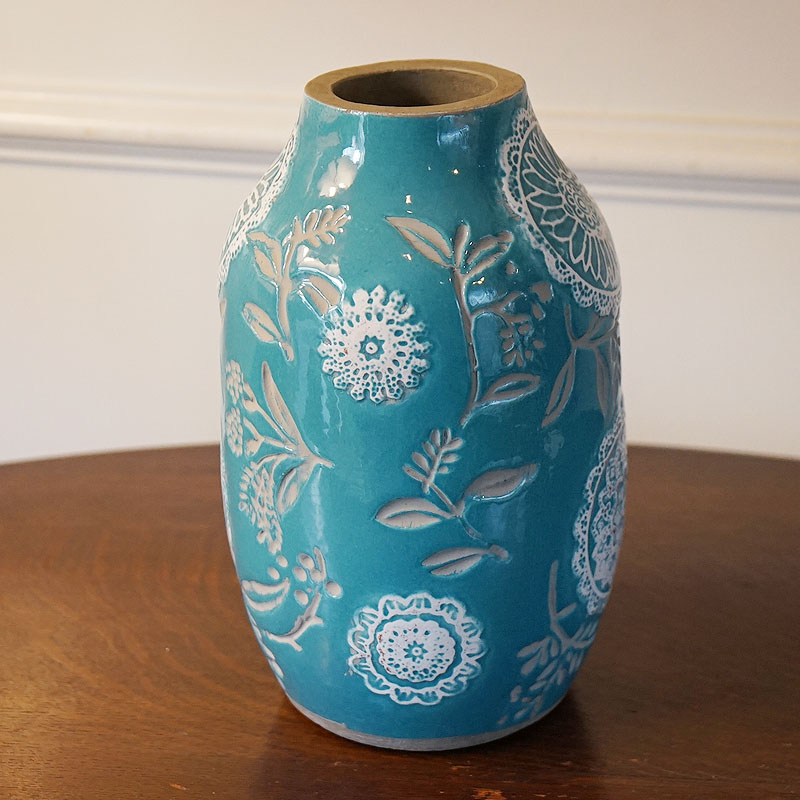 フラワーベース 陶器 花瓶 陶器製 ブルー BL インテリア 雑貨