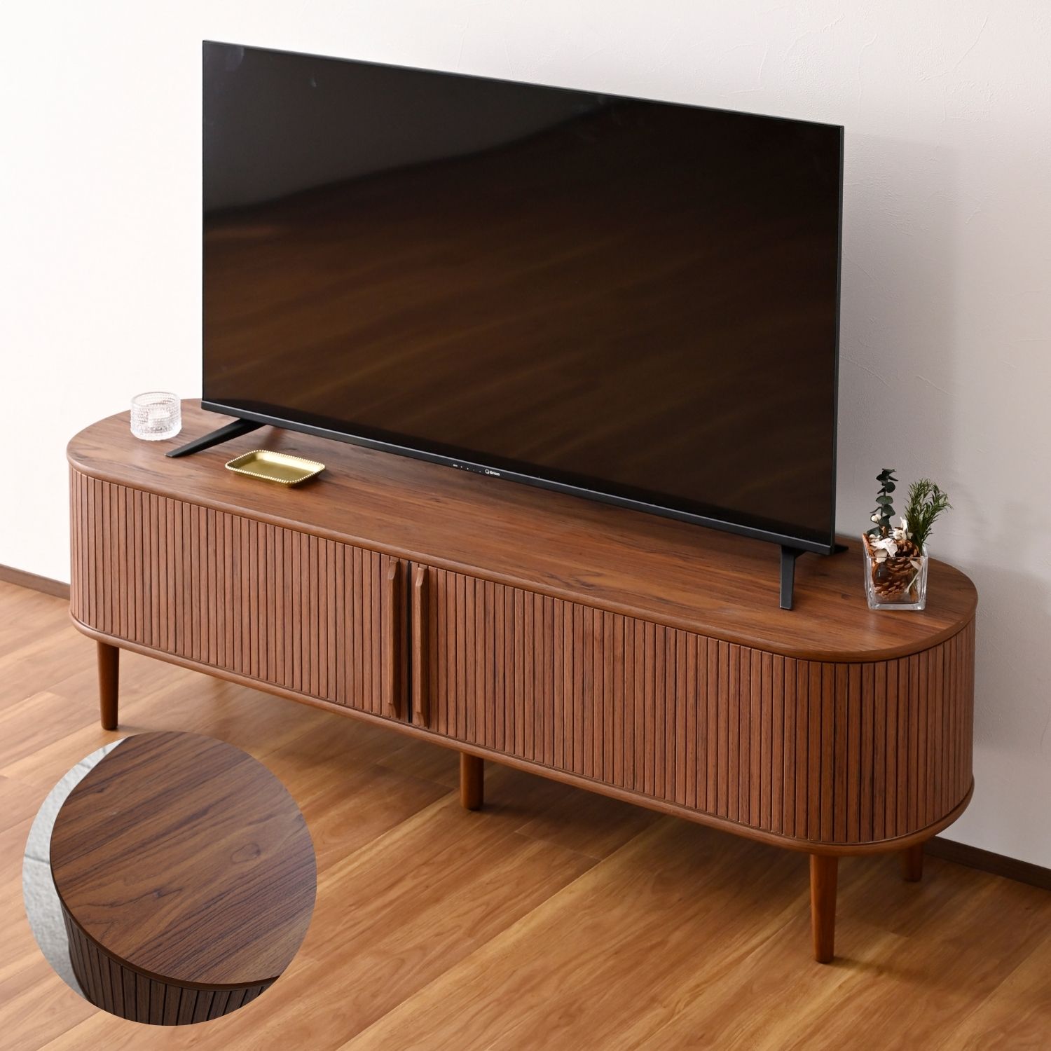 山善（YAMAZEN） テレビ台 150 ローボード おしゃれ 蛇腹 収納 テレビ