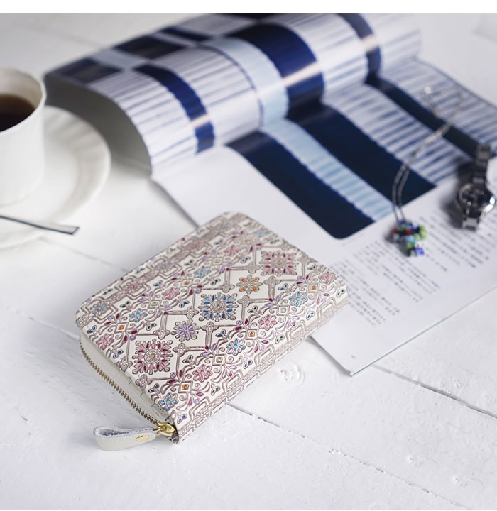 友禅文庫 財布 レディース 二つ折り 本革 日本製 ラウンドファスナー