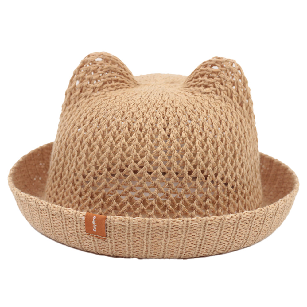 ベビー キッズ 耳付き 麦わら帽子 女の子 男の子 くま耳 猫耳 あご