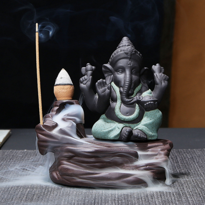香炉 倒流香用 お香 ガネーシャ 煙 倒流香 インテリア オブジェ 陶器
