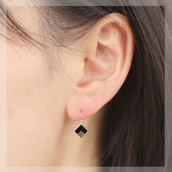 オニキス フック ピアス スクエア K18YG 18金 18k イエロー ゴールド