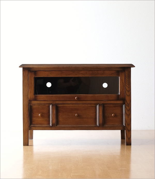 テレビ台 TV台 レトロ アンティーク 木製 無垢材 ナラ材 天然木 ガラス