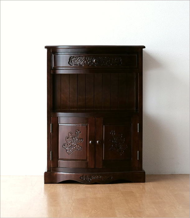 電話台 花台 アンティーク調 玄関 ハイスタンド 木製 キャビネット 扉