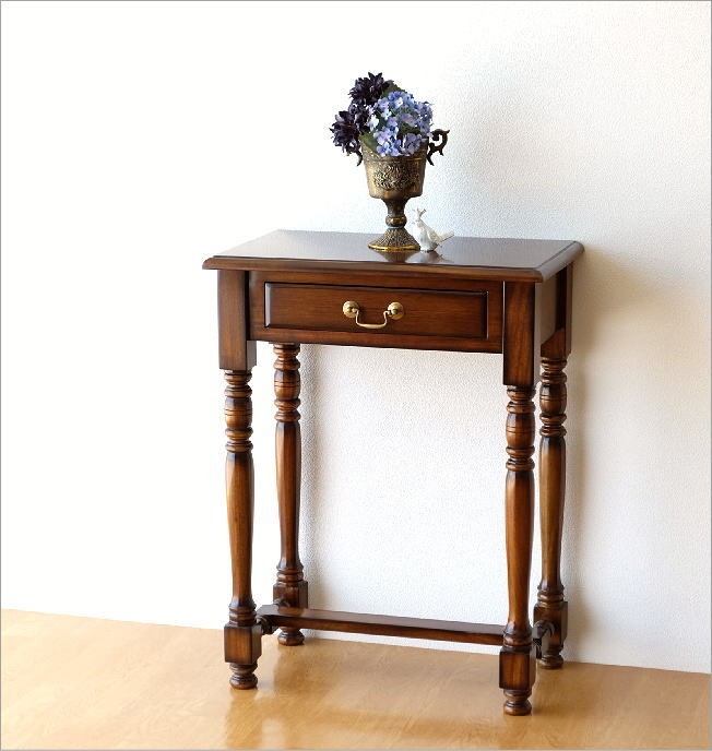 コンソールテーブル アンティーク 玄関 スリム 電話台 花台 木製 天然