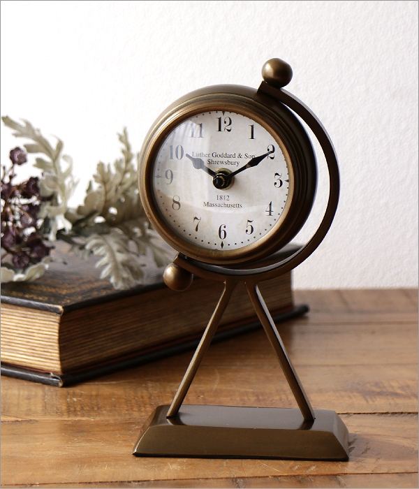 置き時計 置時計 アンティーク おしゃれ アナログ 小さい 真鍮 360度