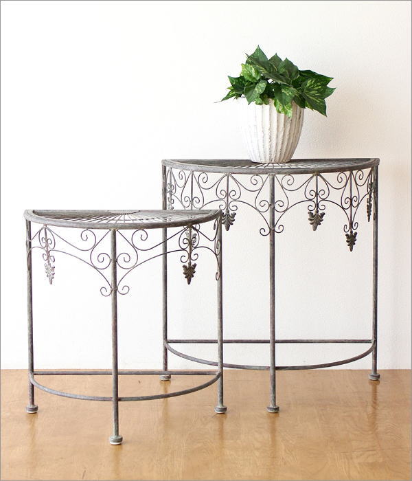 フラワースタンド アイアン 屋外 大小セット 半円 花台 コンソール