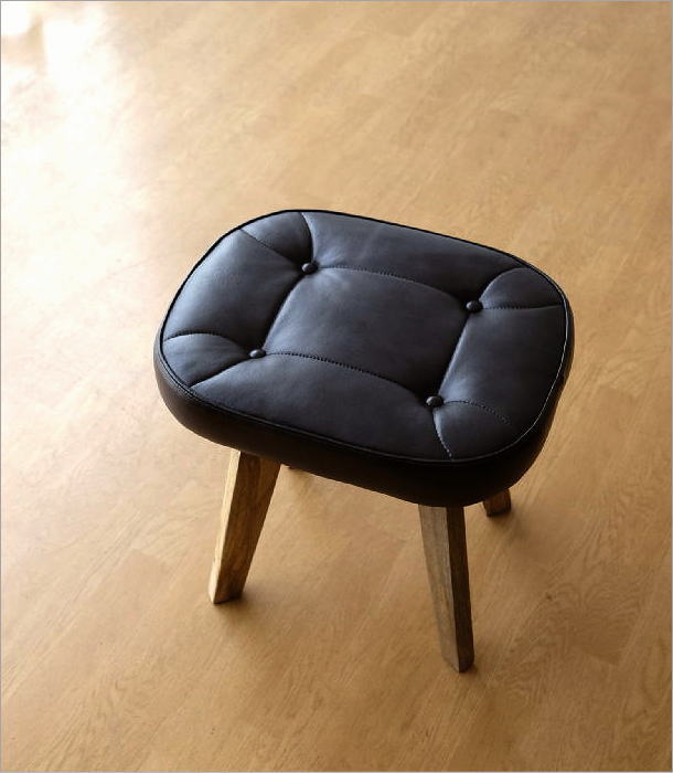 スツール 木製 クッション 四角 椅子 レザー 本革 天然木 チーク材