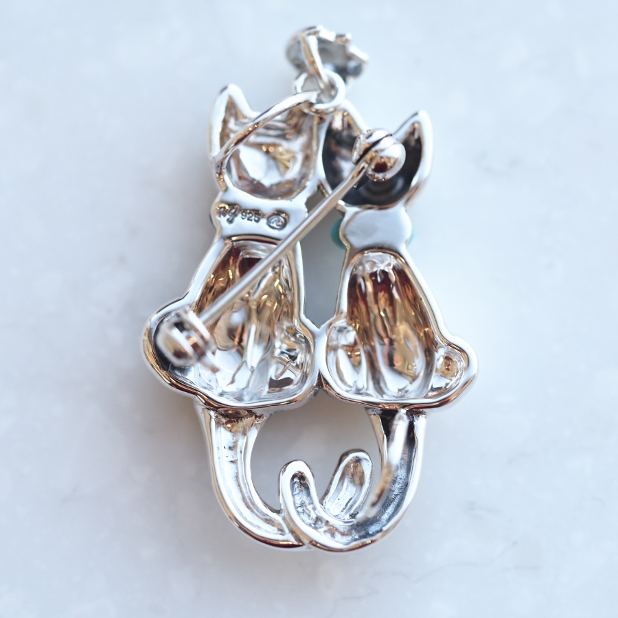 ROKUZAN マーカサイト 仲良しネコ ブローチ ペンダントトップ