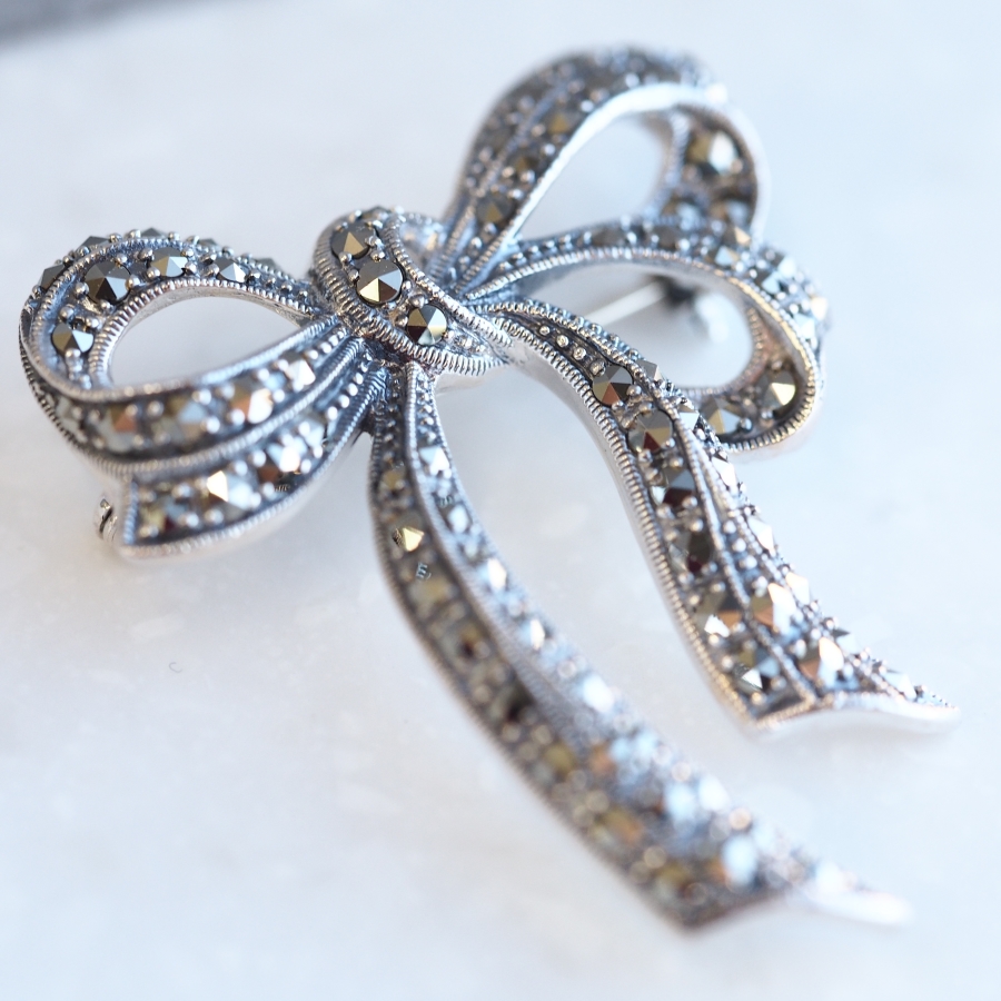 碌山 ロクザン ヴィンテージ オニキス パール シルバーブローチ 925