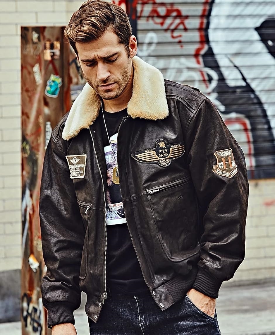 メンズ 本革 ボンバーレザージャケット パイロット コート 革ジャン