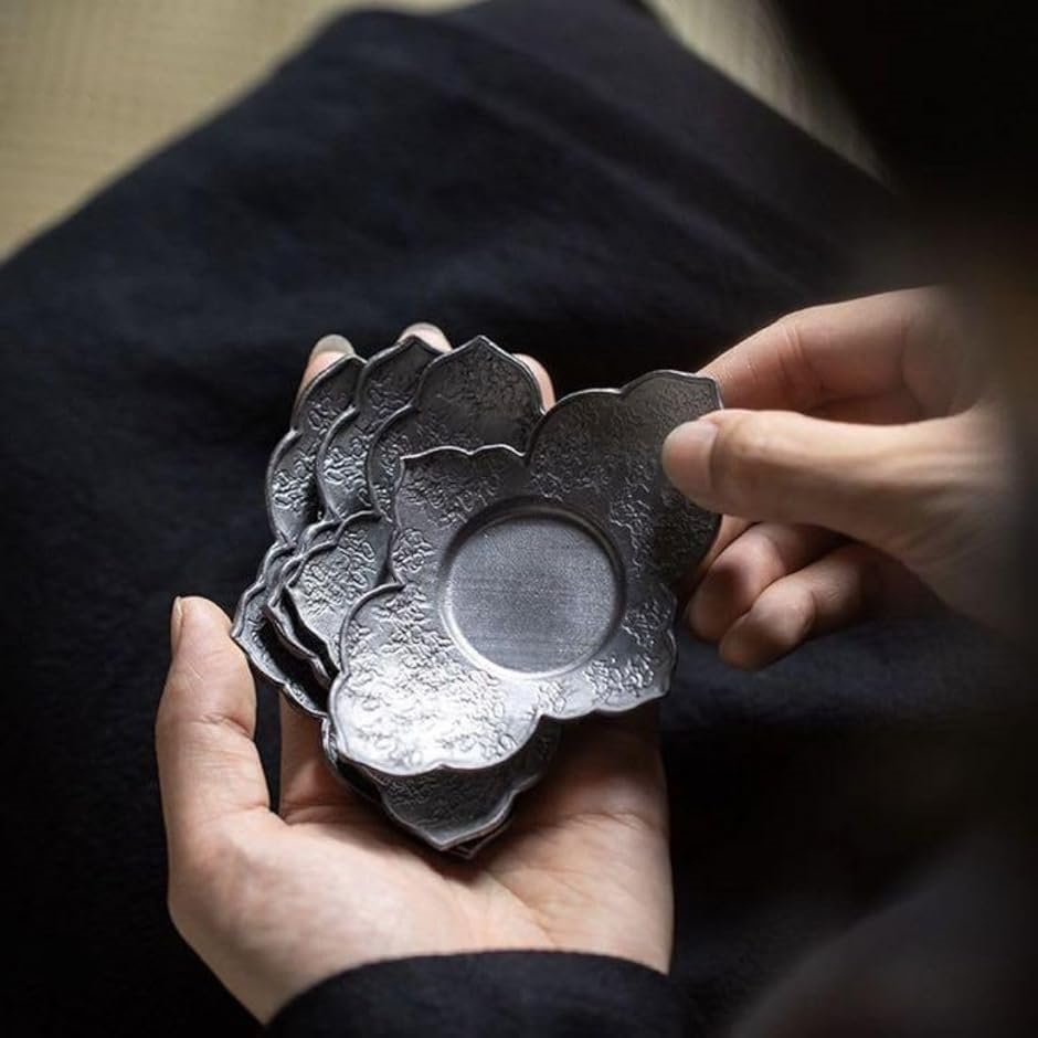 茶器 錫製 茶托 茶道具 煎茶道具 5個 セット 花菱 コースター 茶会 茶