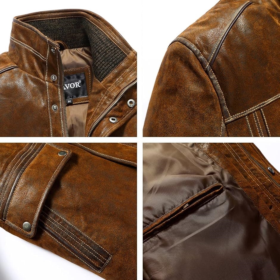 メンズ 本革レザージャケット スタンディングカラー アウトドアコート