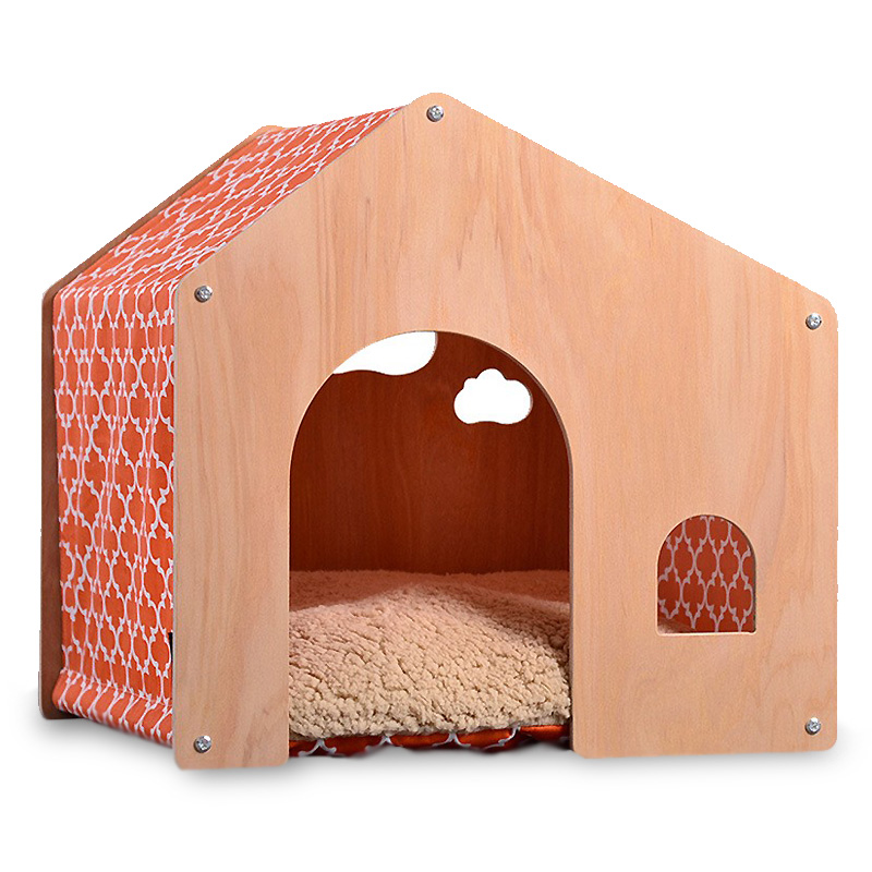 送料無料】ペット用 家 DH-8 ハウス 小屋 ゲージ 犬 猫 小型犬 木製 綿