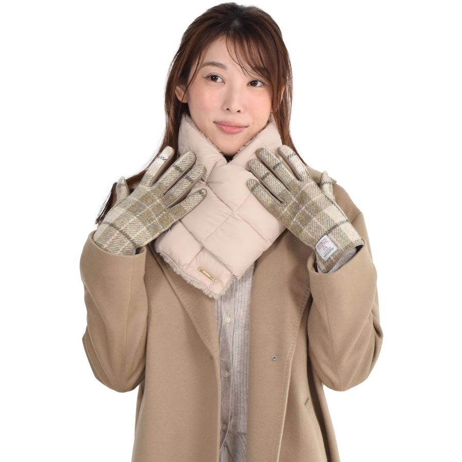 Merfirge ダウンマフラー＆ハリスツイード 手袋 エコファー ギフト