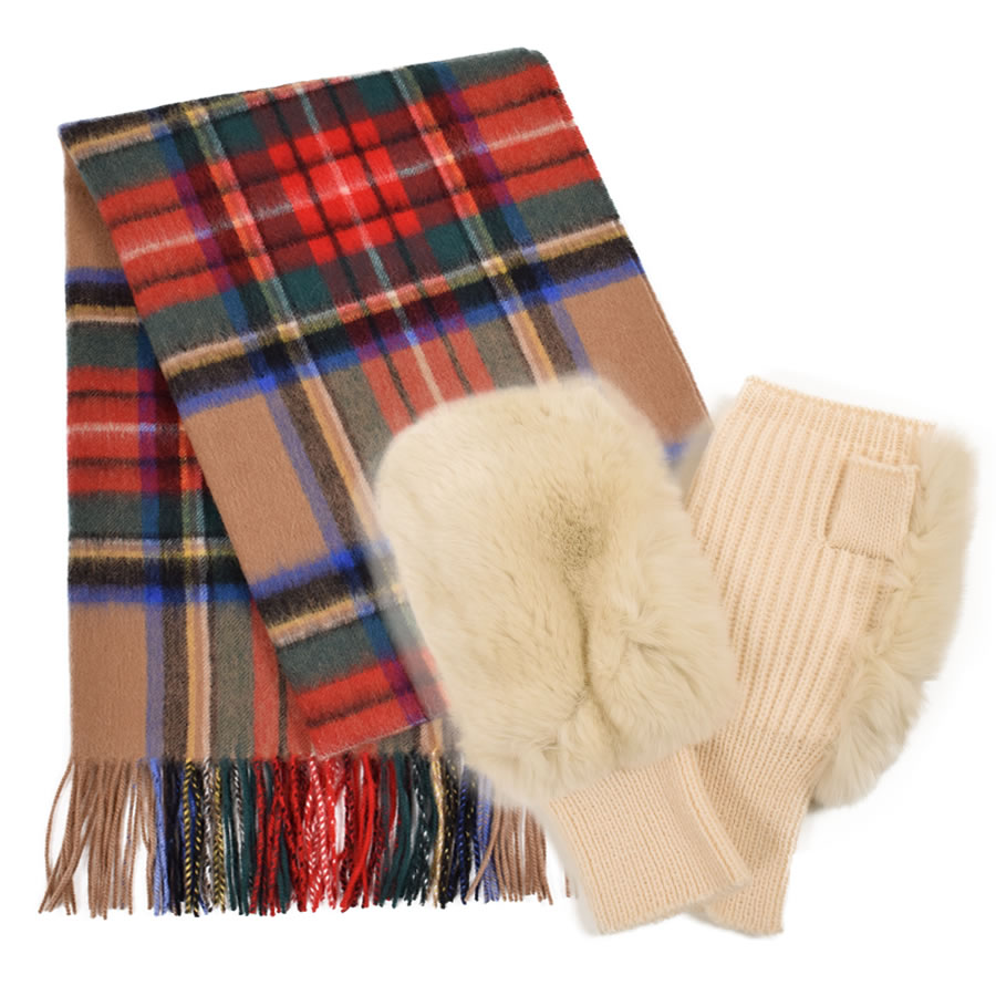 Merfirge ギフトセット ウール 100％ チェック柄ストール ＆ レッキス