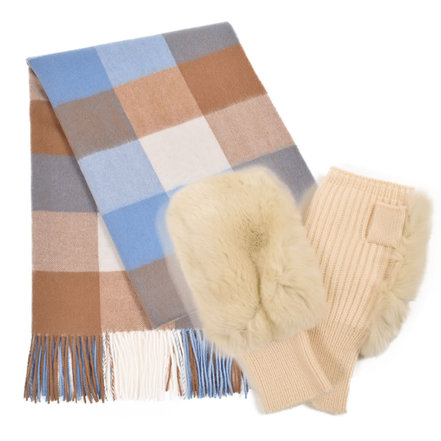 Merfirge ギフトセット ウール 100％ チェック柄ストール ＆ レッキス