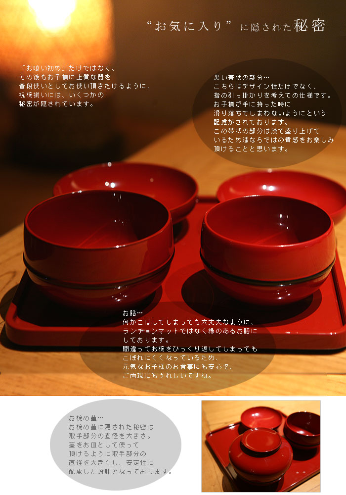 赤漆器セット 金縁付き 皿・椀・蓋付き、御膳大、中、付き 赤漆器