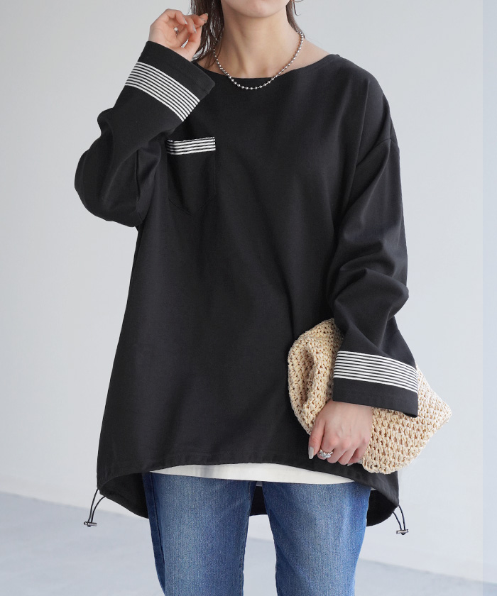 HUG.U（ハグユー） ロンT ボーダー ライン レディース ドロスト