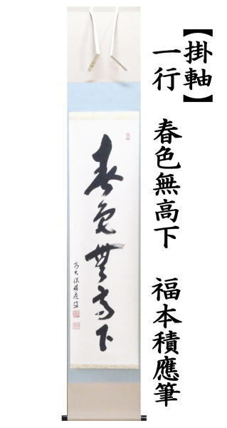 茶道具 掛軸 掛け軸 一行 春色無高下 福本積應筆 茶道 : 茶道具いまや