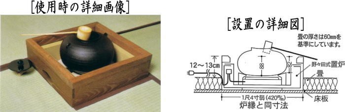 茶道具 置炉 表千家 裏千家兼用 電熱式 女桑 五徳付 シーズヒーター製