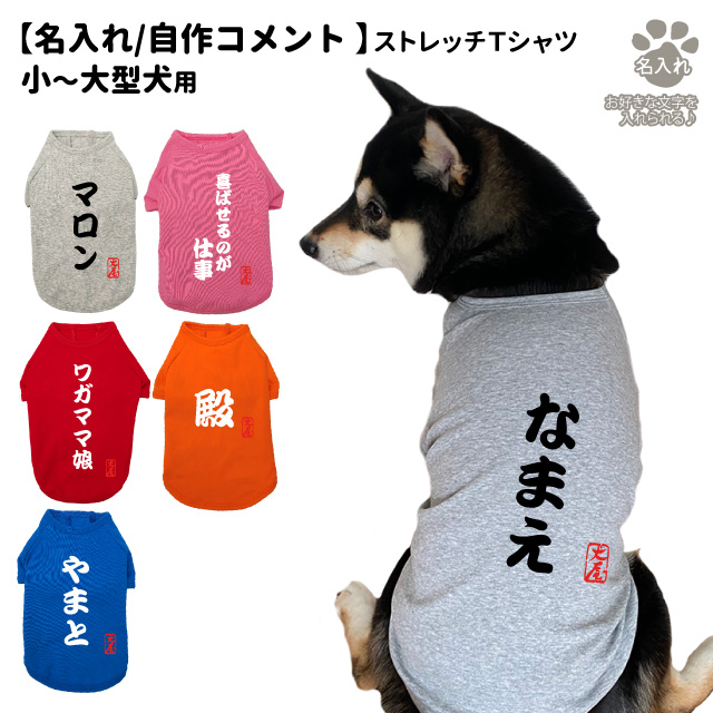 名入れ 犬服 のびのび ストレッチ Tシャツ 自作コメント 筆文字 小型犬