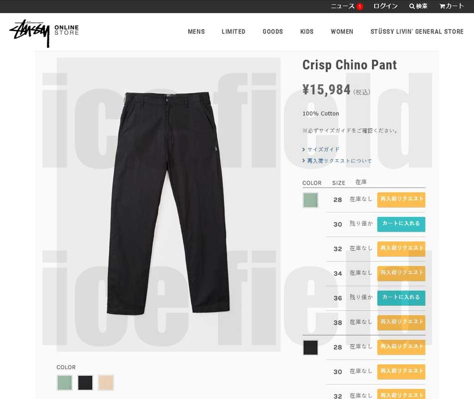 STUSSY（ステューシー） パンツ メンズ Crisp Chino(stussy pant