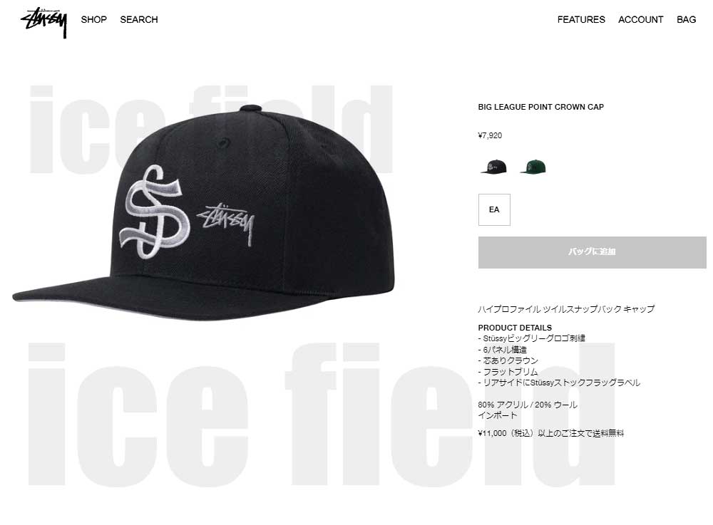 STUSSY（ステューシー） キャップ 帽子 STUSSY Big League Point Crown