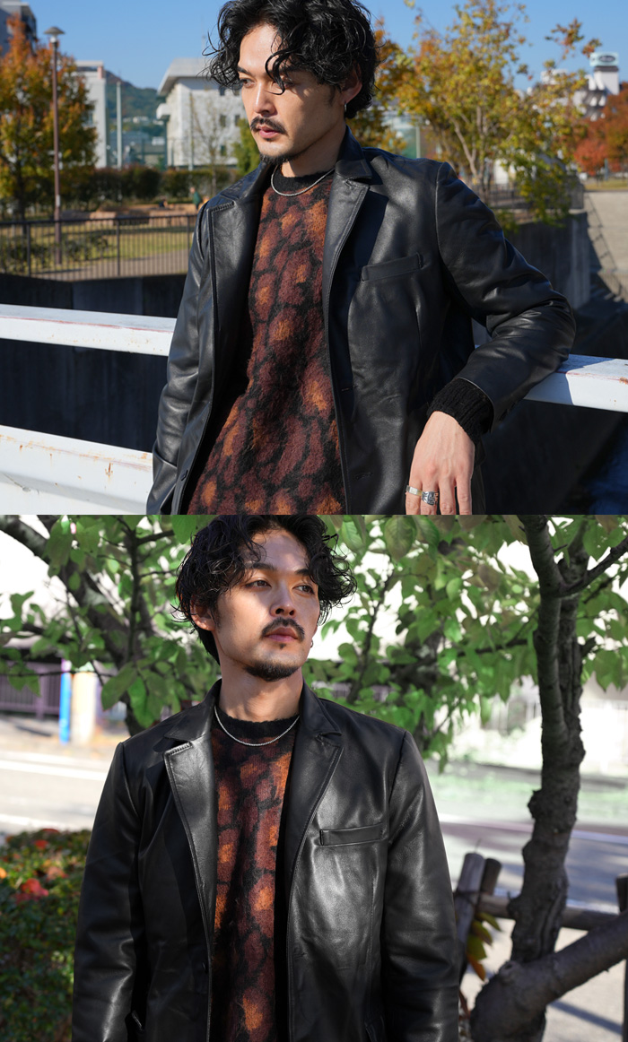 レザージャケット テーラード 革ジャン ラムレザー ブラック M-XL