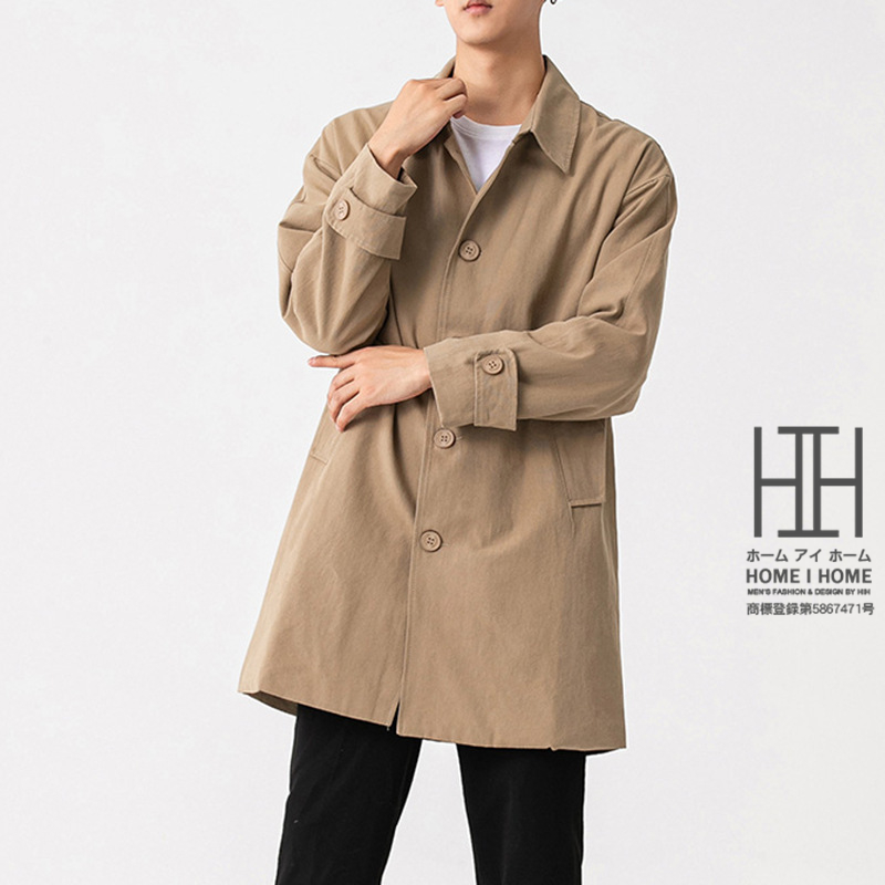 ホームアイホーム メンズ ステンカラーコート チェック 膝上 ビジネス