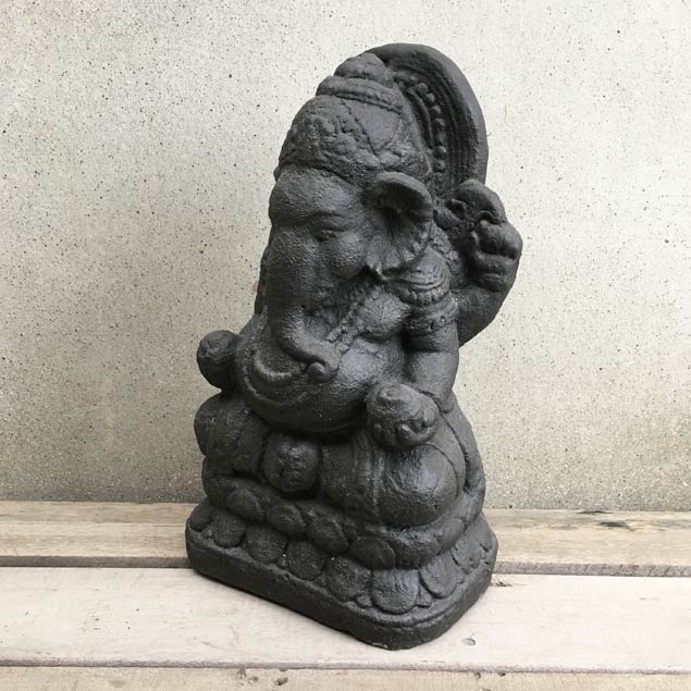 石像 ガネーシャ 置物 黒 H38cm セメント製 ガーデニング オブジェ 庭