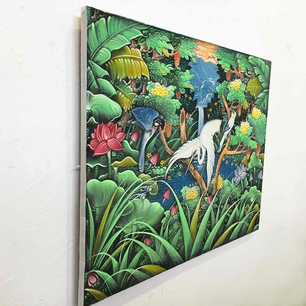 花と鳥 貝殻 絵画 アート 真珠 バリ絵画 鳥の絵 W80×H60cm 花鳥