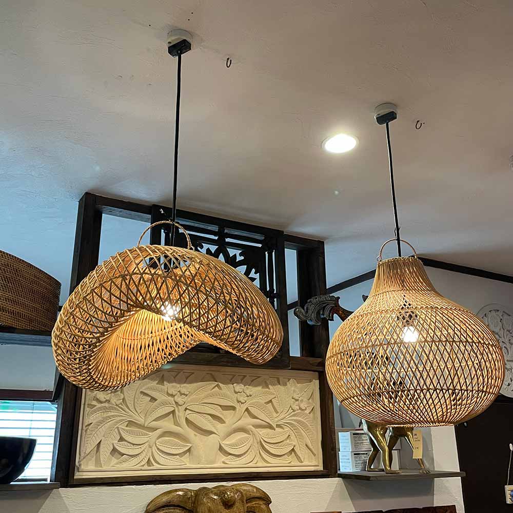 廃盤希少】 東京メタル工業 ペンダントライト 照明 ラタン 籐 茶