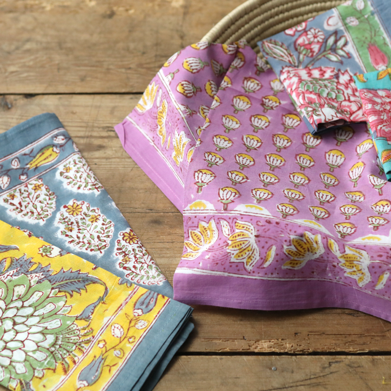 ガーオン ブロックプリントハンカチ 50×50cm 大判 バンダナ スカーフ