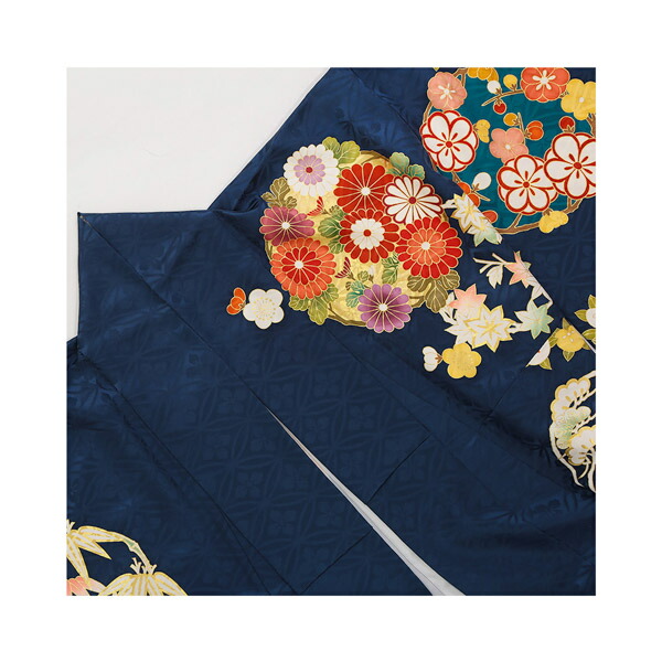 未仕立て 振袖 22点セット「紺 吉澤の本格型友禅 四君子」仮絵羽