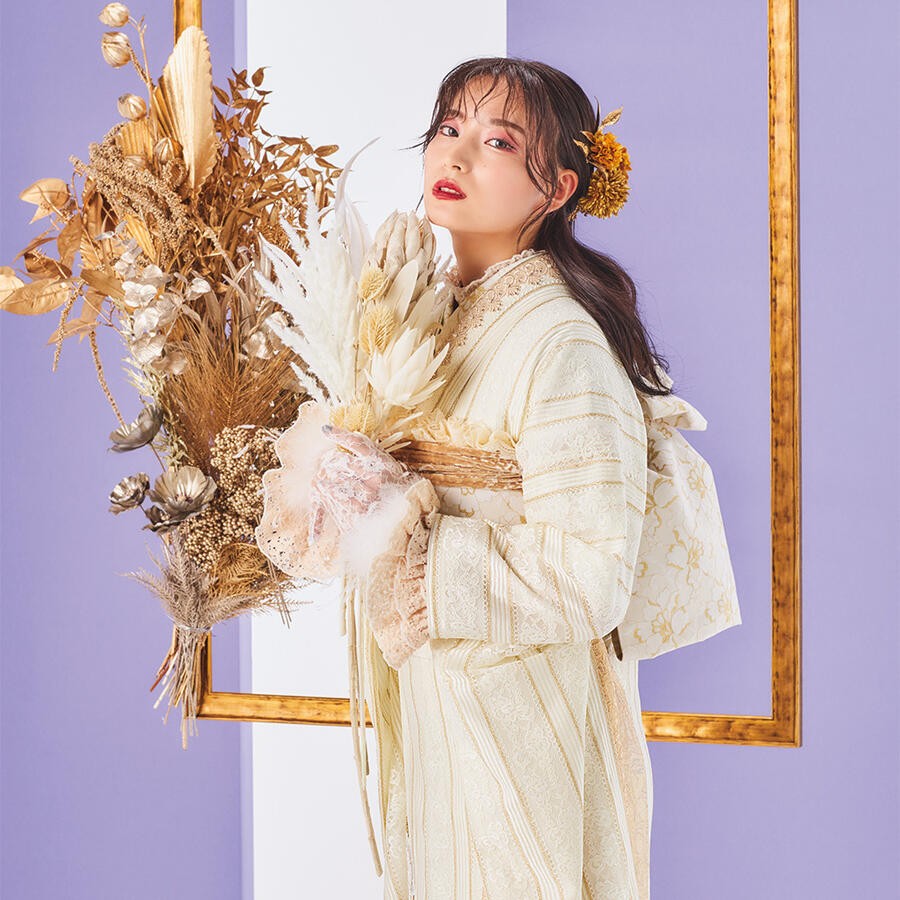 振袖 レース セット 】白 成人式 フルセット 上品 おしゃれ 無地 花 金