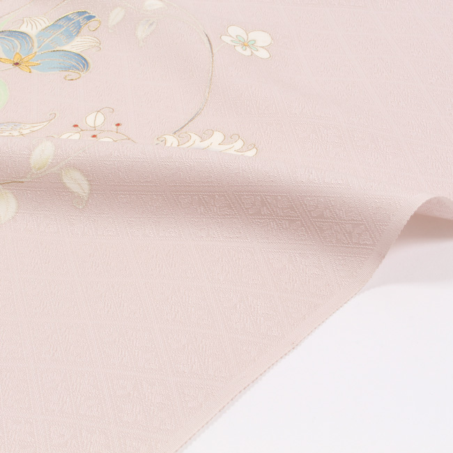 きもの 和 付け下げ 付下げ 着尺 手描き 京友禅 正絹 唐花文様 灰桜色