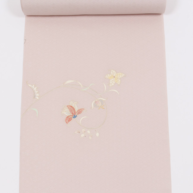 きもの 和 付け下げ 付下げ 着尺 手描き 京友禅 正絹 唐花文様 灰桜色