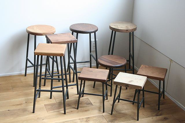 スツール おしゃれ 木製 北欧 アイアン 鉄とブラックウォルナット材S