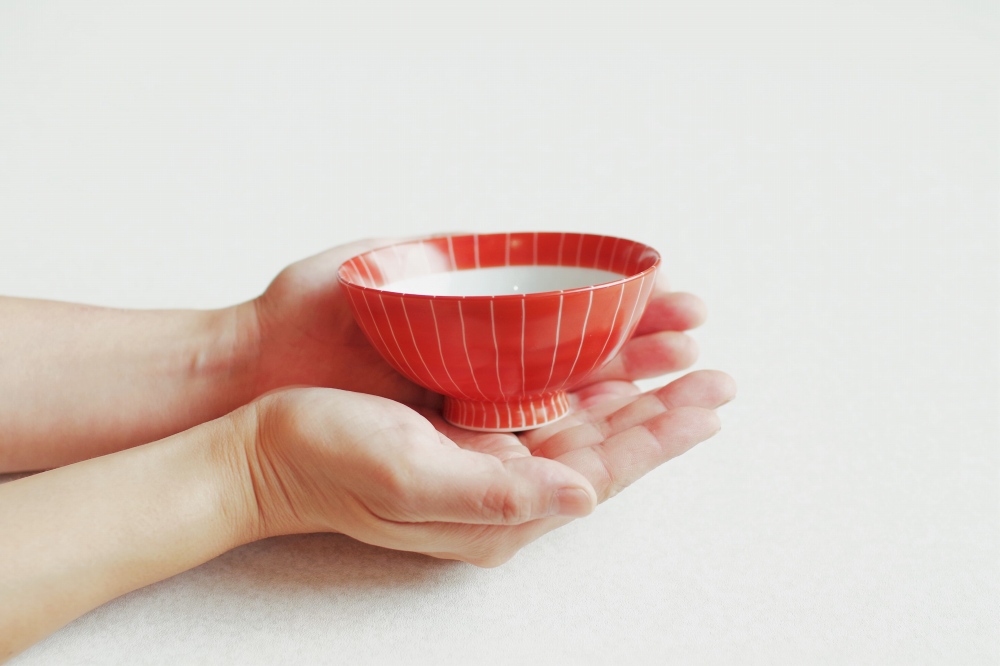茶碗 中 赤巻十草 200kcal お茶碗 ご飯茶碗 レッド 赤 木賊 HP-11G