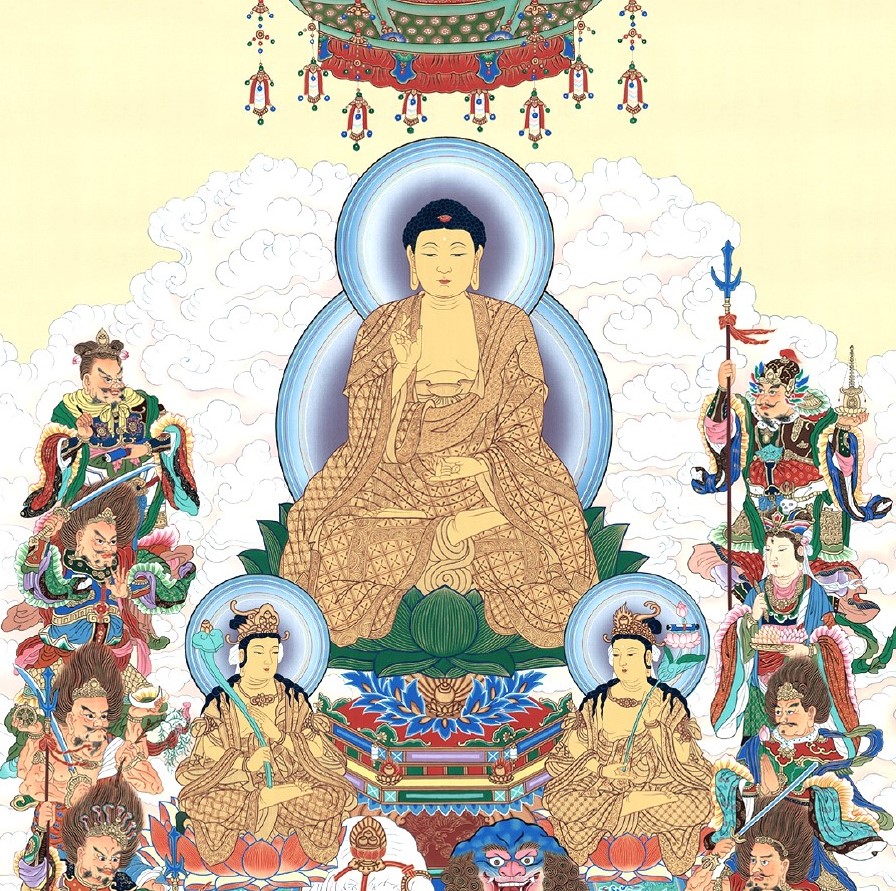 掛け軸 掛軸 十六善神図 大幅仏画 (複製画・新品) 桐箱・タトウ箱入り