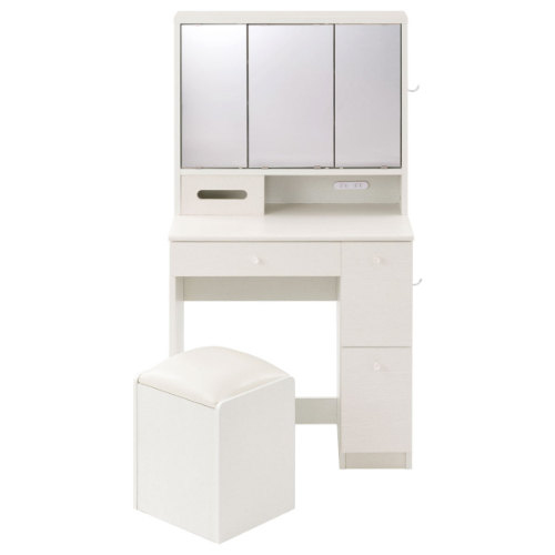 ぼん家具 【完成品設置付き】 ドレッサー 三面鏡 椅子付き 化粧台 鏡 3