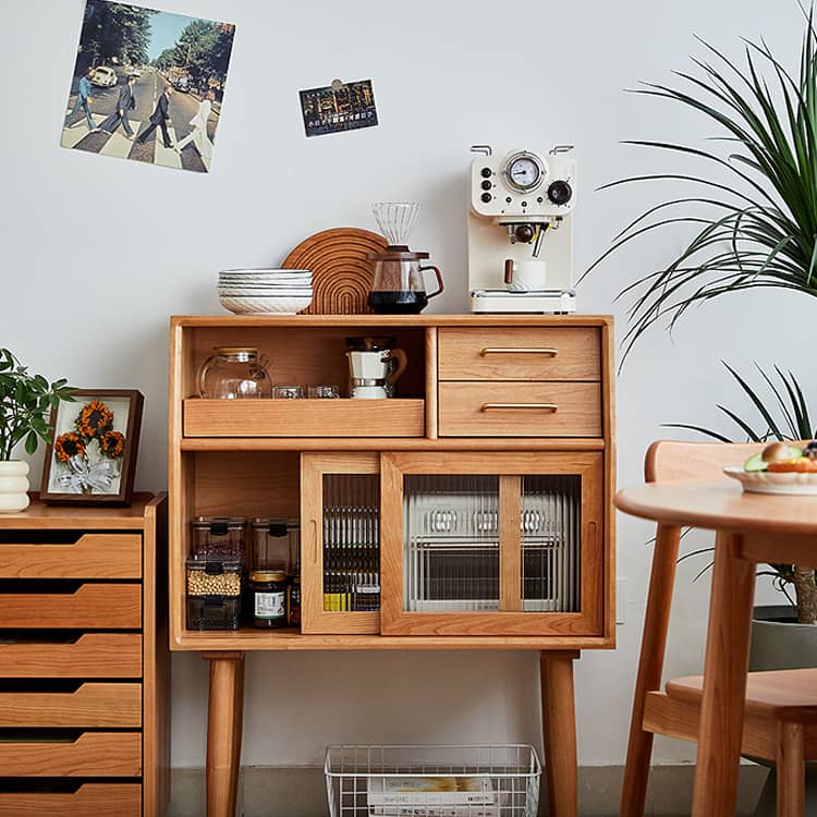 キャビネット 収納 ナチュラル チェリー材 ウォールナット材 : 快適